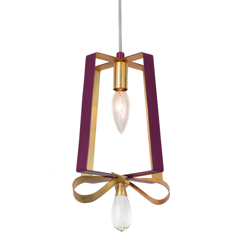 Posh 1-Lt Tall Mini Pendant - Plum/Gold Leaf