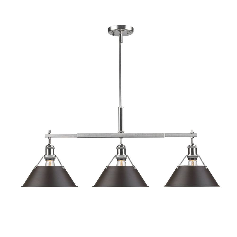 Orwell 3-Light Linear Pendant in Pewter with Rubbed Bronze