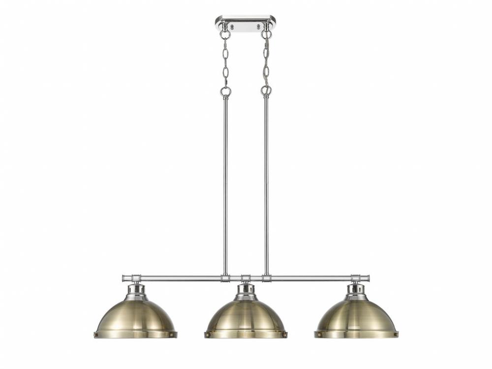 Duncan 3-Light Linear Pendant in Chrome with Aged Brass