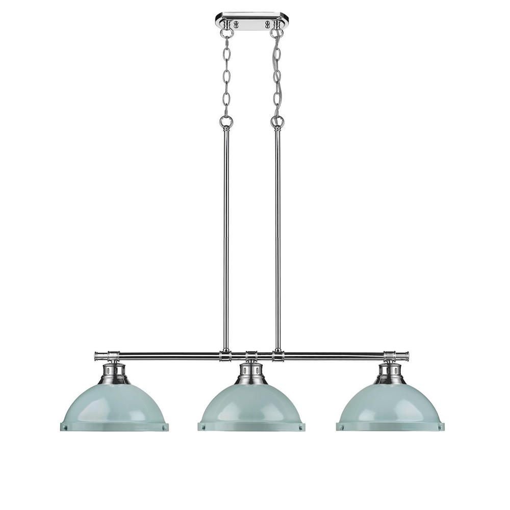 Duncan 3-Light Linear Pendant in Chrome with Seafoam