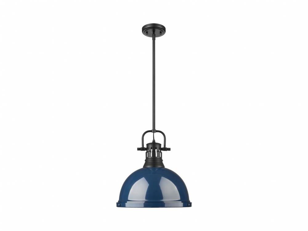 Duncan 1-Light Pendant with Rod in Matte Black with Matte Navy