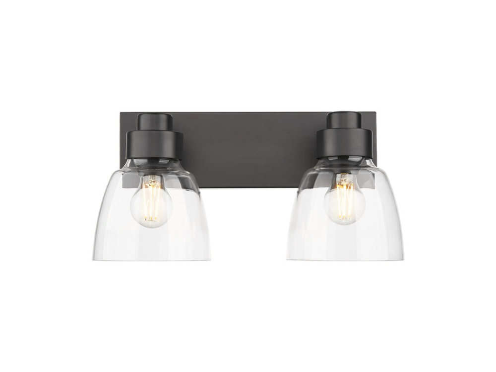 Remy  2 Light Bath Vanity in Matte Black with Clear Glass Shade