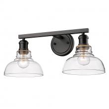 Golden 0305-BA2 BLK-CLR - Carver BLK 2 Light Bath Vanity in Matte Black with Clear Glass Shade