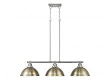 Golden 3602-3LP PW-AB - Duncan 3-Light Linear Pendant in Pewter with Aged Brass