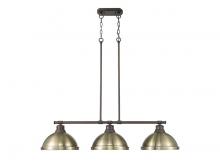 Golden 3602-3LP RBZ-AB - Duncan 3-Light Linear Pendant in Rubbed Bronze with Aged Brass