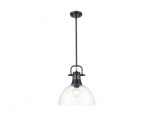 Golden 3604-L BLK-CLR - Duncan 1-Light Pendant with Rod in Matte Black with Clear Glass