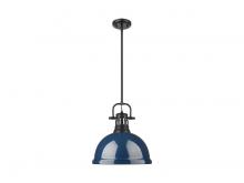 Golden 3604-L BLK-NVY - Duncan 1-Light Pendant with Rod in Matte Black with Matte Navy