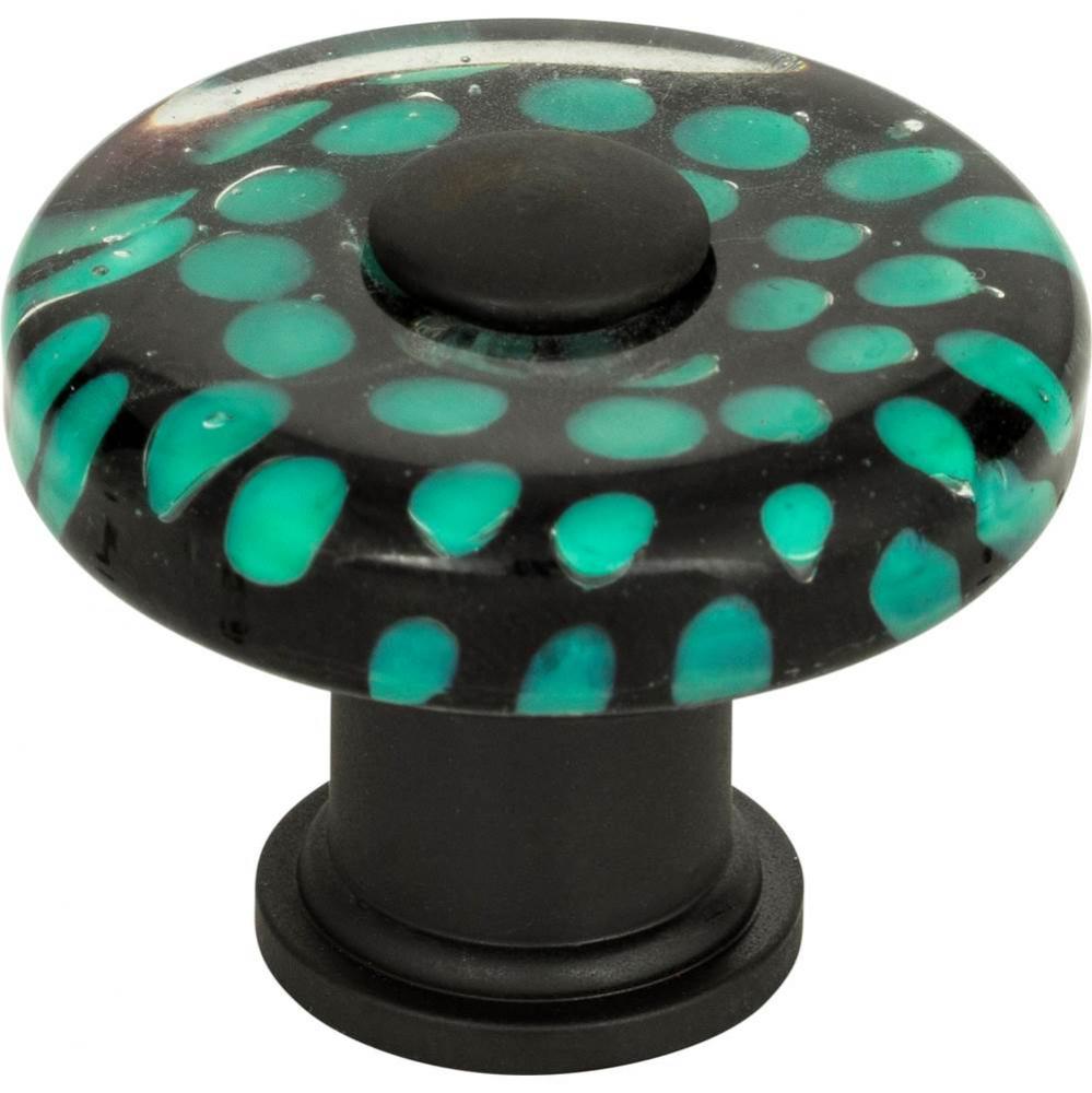 Emerald Polka Dot Glass Knob 1 1/2 Inch Matte Black