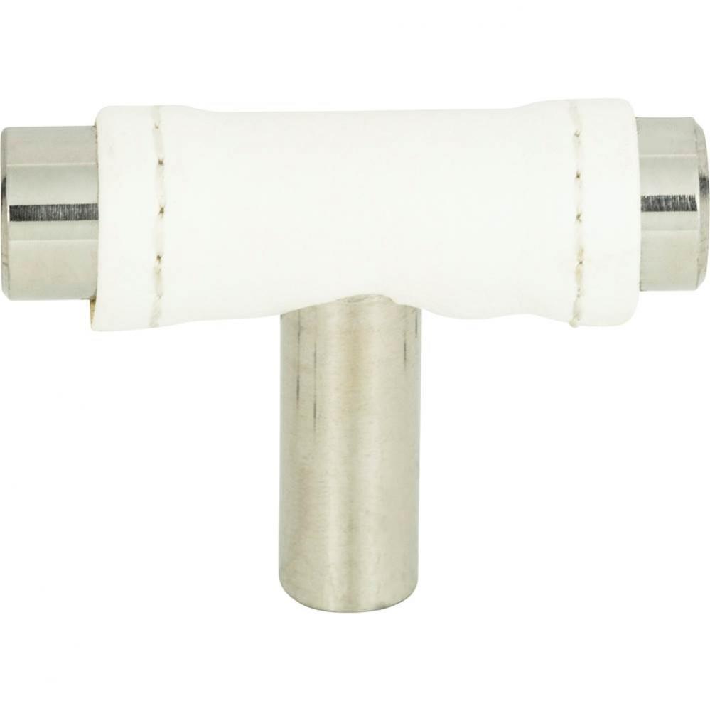 Zanzibar White Leather Knob 1 7/8 Inch Stainless Steel