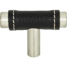 Atlas 288-BL-SS - Zanzibar Black Leather Knob 1 7/8 Inch Stainless Steel