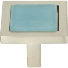 Atlas 230-BLU-BRN - Spa Blue Square Knob 1 3/8 Inch Brushed Nickel