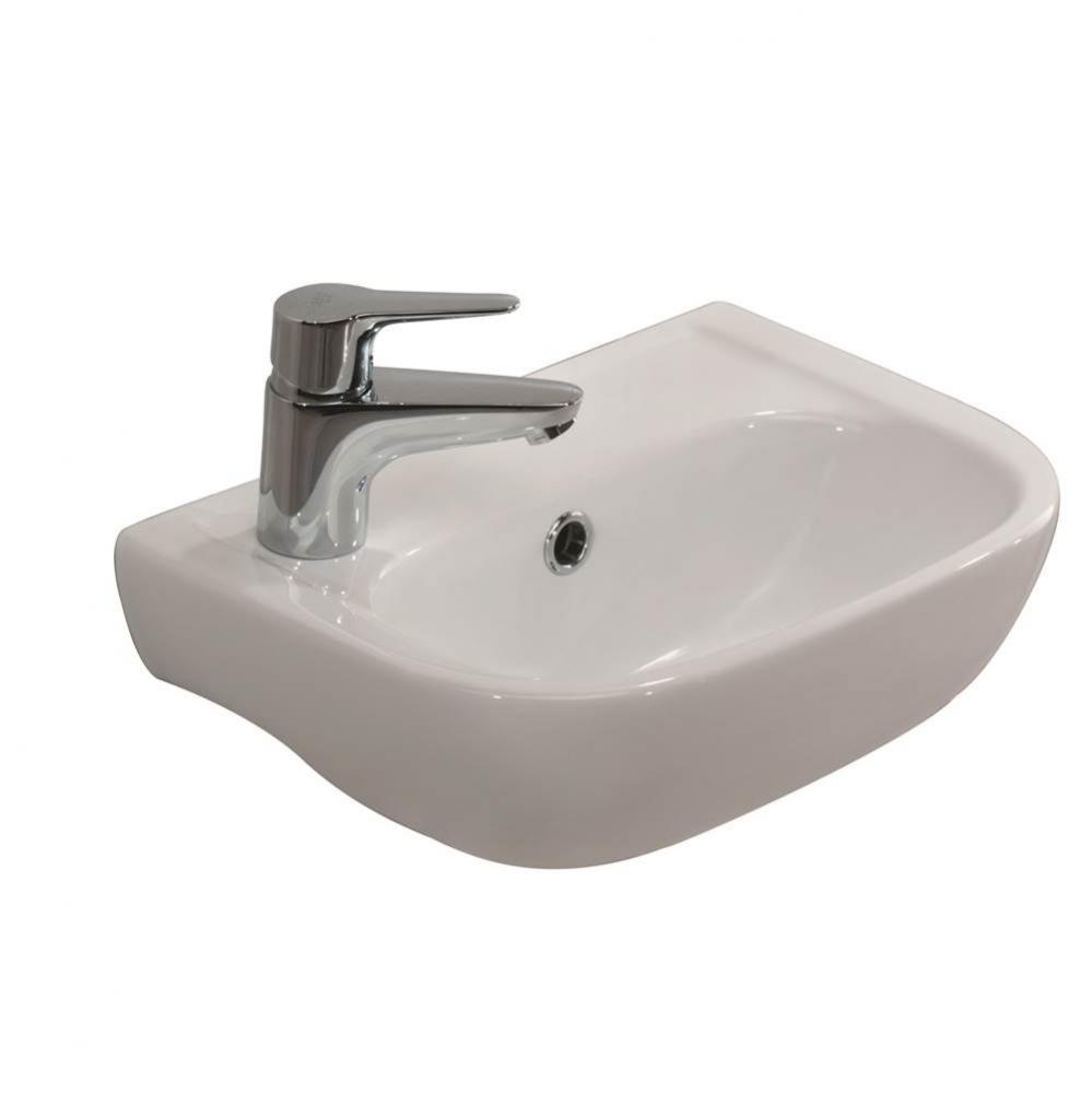 Caroline 380 Wall-Hung Basin, White, Faucet Hole on Left