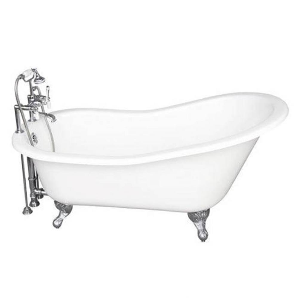 Tub Kit 60'' CI Slipper, Tub Filler, Supplies, Drain-Chrome