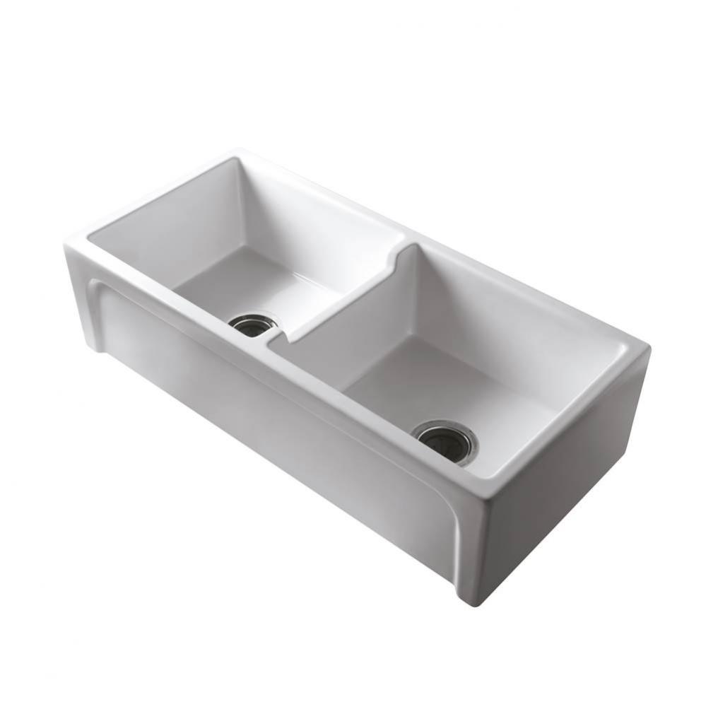 Myron DBL Bowl Fire Clay 39'' Apron Front Sink, White