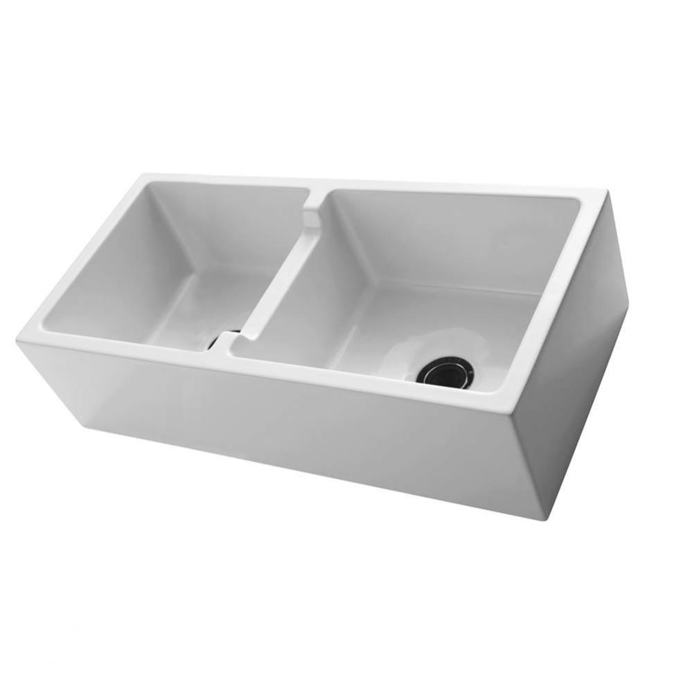 Mina 39'' Double Bowl  Low- Divide Apron Front Sink, White