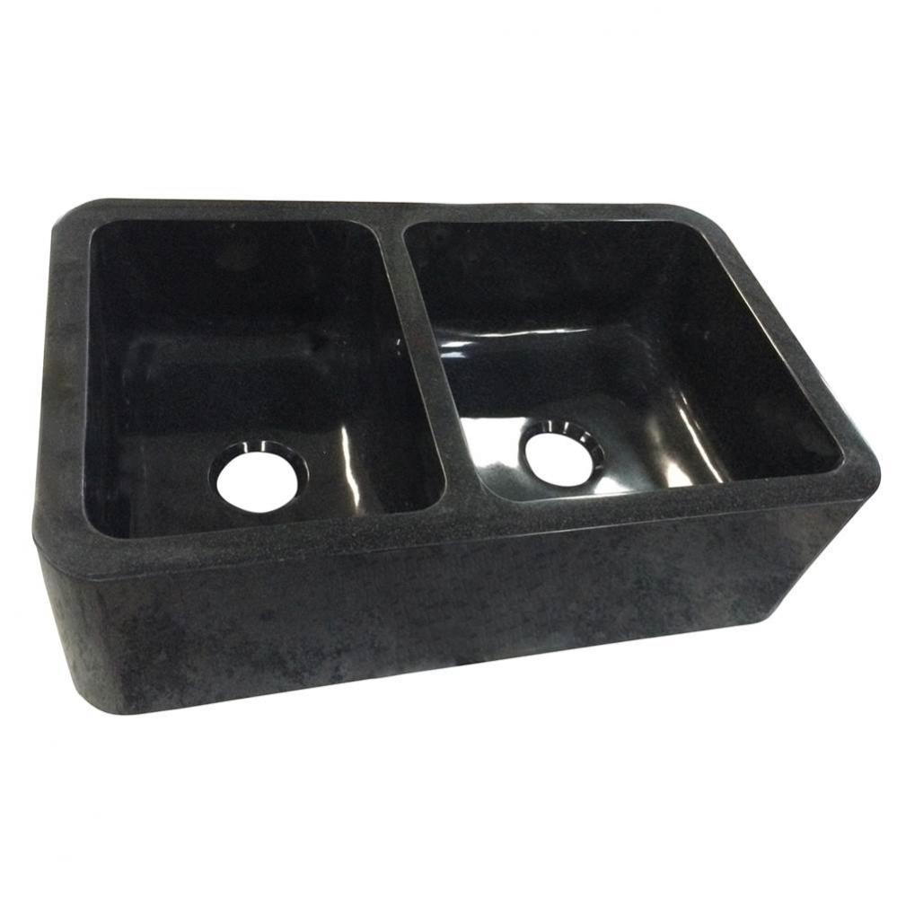 Aubrey 33'' Polished Granite Offset Dbl Bwl FarmerSink GPBL