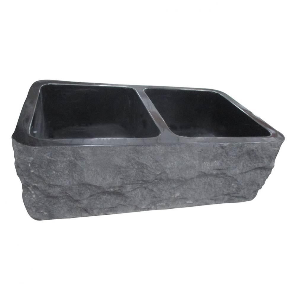 Bowdon 33'' Granite Dbl Bowl Apron Front Sink,Chiseled Frnt GPBL