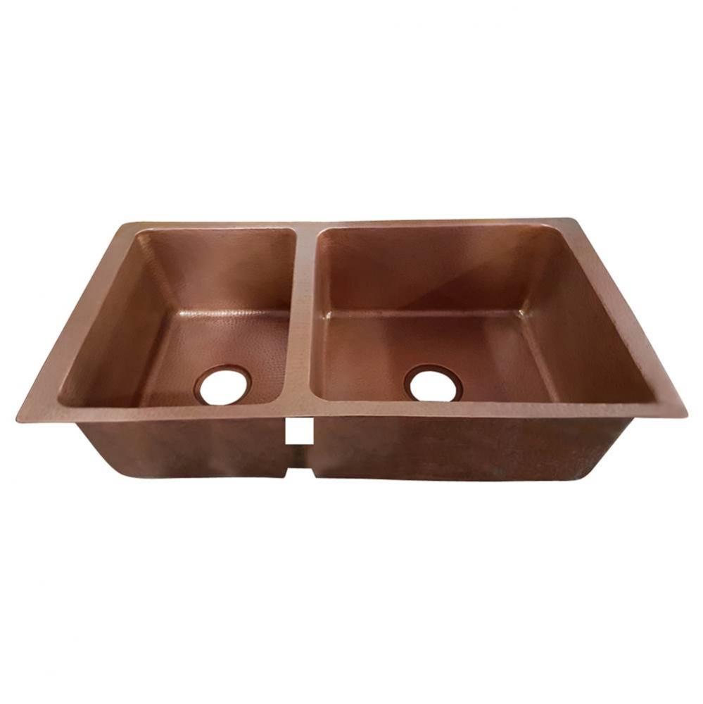 Sonora 37'' Copper Dbl BowlUndermount Kitchen Sink, AC