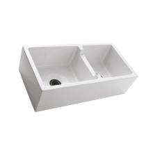 Barclay FSDB1556-WH - Maura 36'' Double Bowl Low- Divide Apron Front Sink, White