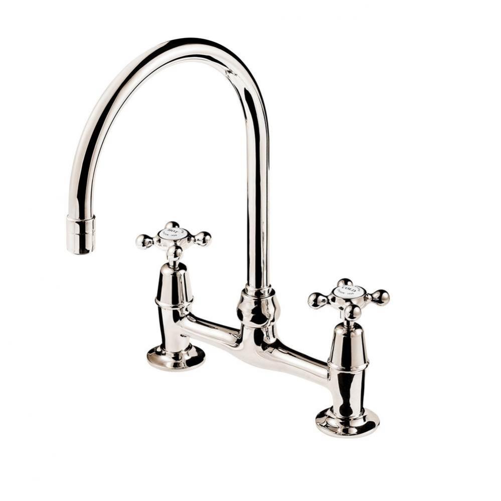 Regent 1900  Deck Mount Bridge Faucet 8'' Swan Neck Swivel Spout  With Flange Unions And