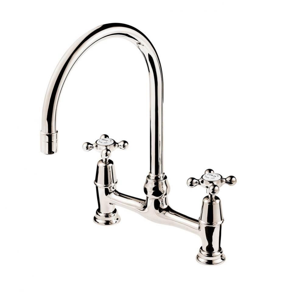 Regent  1900 Deck Mount Bridge Faucet W/Mushroom Legs 8'' Swan Neck Swivel Spout With Wh