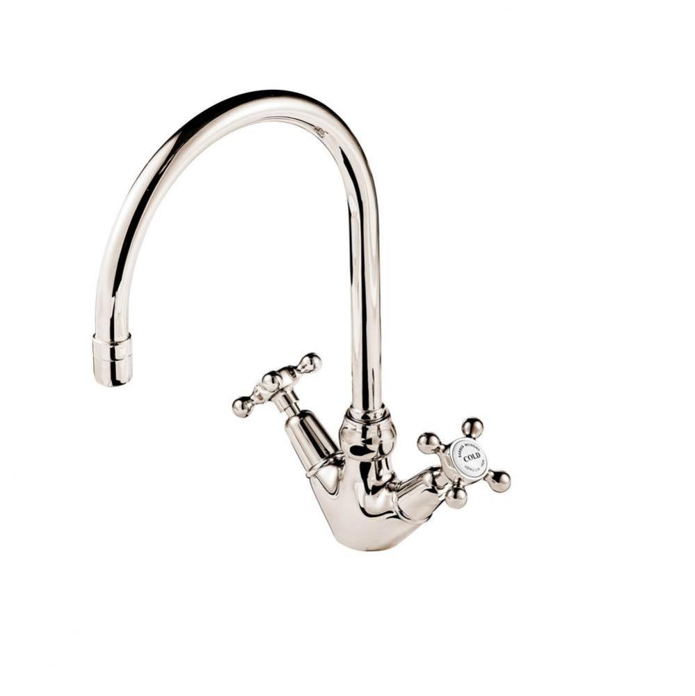 Regent  1900 Single Hole Faucet 6'' Swan Neck Swivel Spout With White Porcelain Button