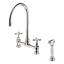 Barber Wilsons and Company R1030-18-MU-PC - 1890'S 3 Hole Bridge Faucet 8'' Swan Neck Swivel Spout W/Hand Spray (Ceramic Disc)