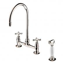 Barber Wilsons and Company R1030-19-FL-PN - Regent 1900'S 3 Hole Bridge Faucet 8'' Swan Neck Swivel Spout W/Hand Spray (Ceramic