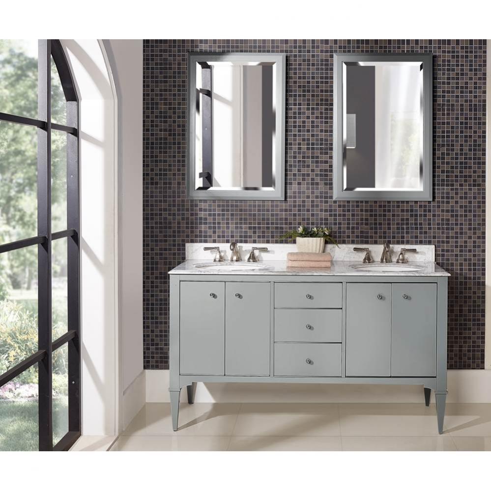 Charlottesville w/Nickel 60'' Double Bowl Vanity - Door - Light Gray