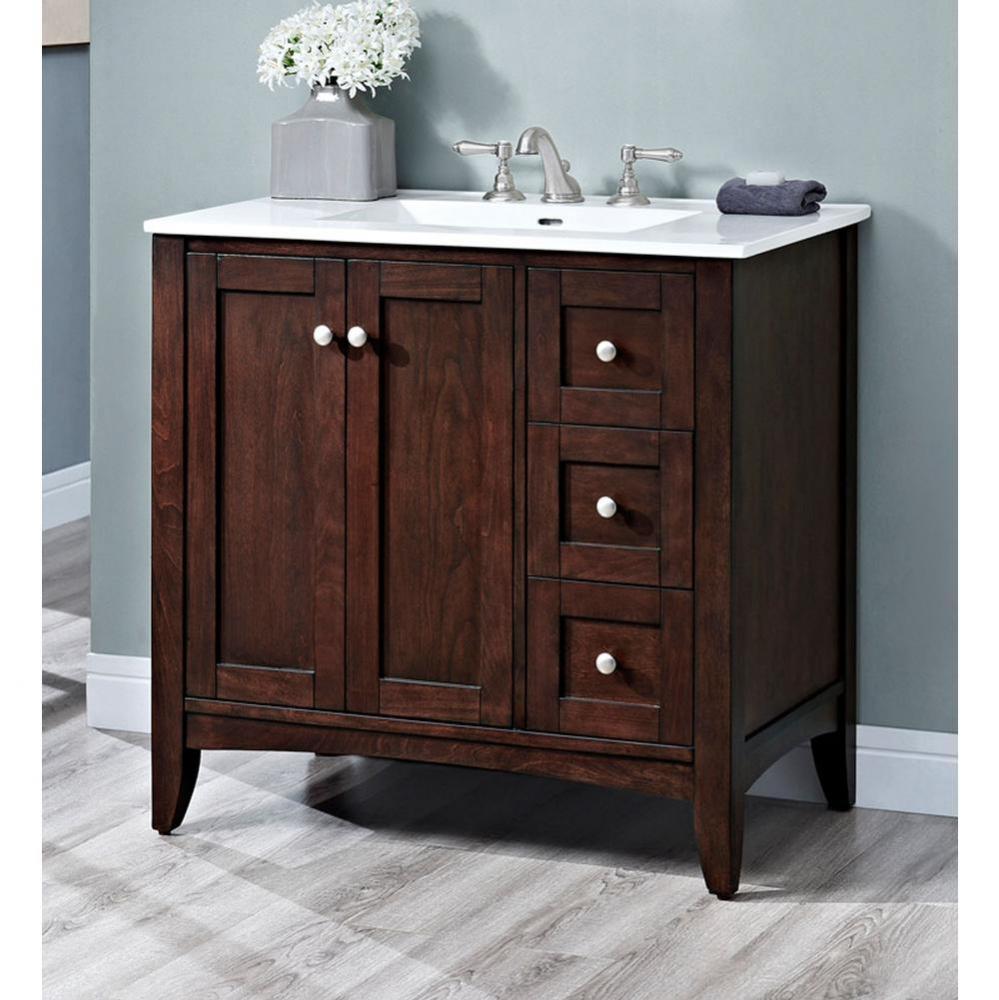 Shaker Americana 36'' Vanity Drawer-right In Habana Cherry