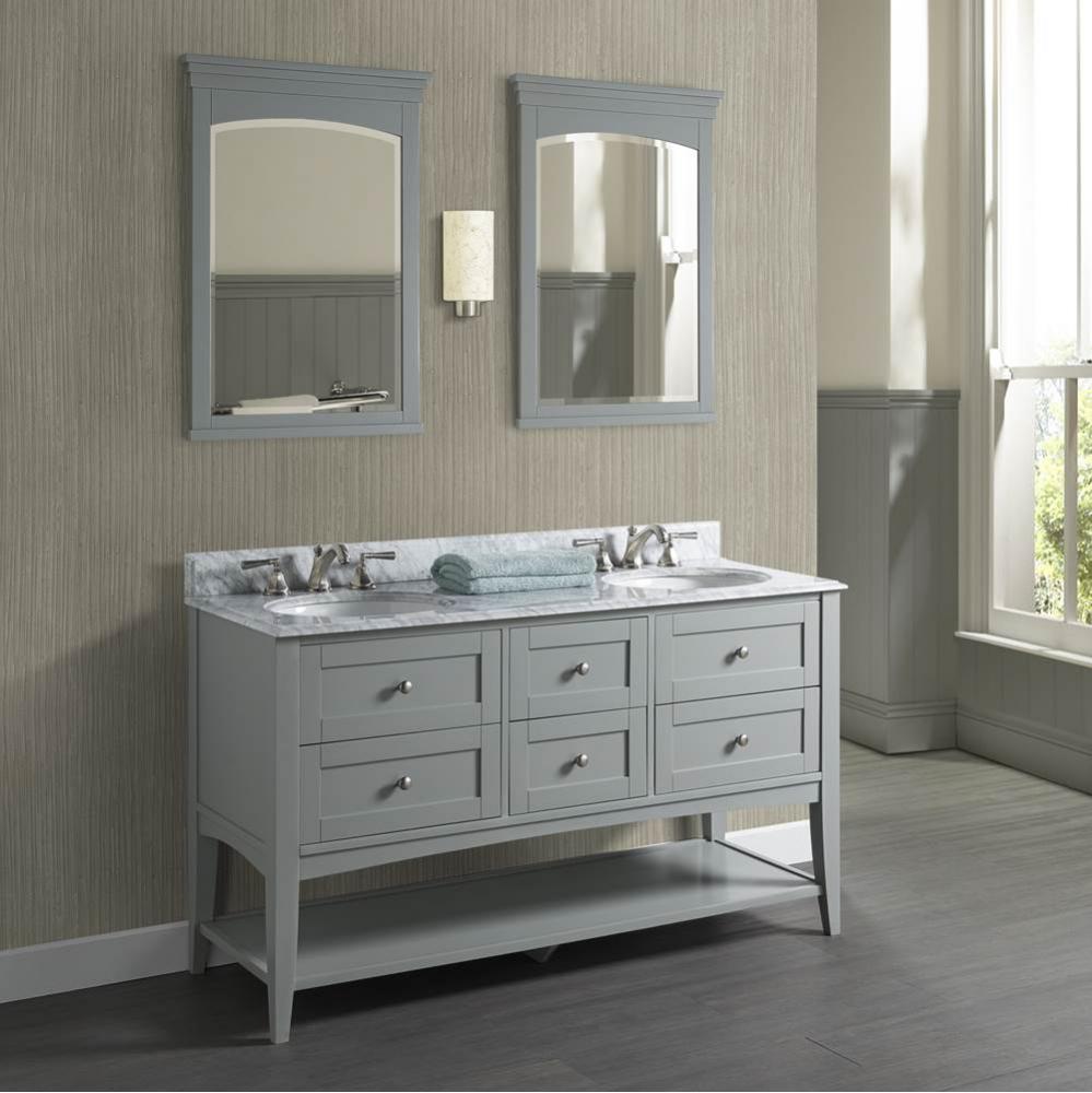 Shaker Americana 60'' Double Bowl Open Shelf Vanity - Light Gray