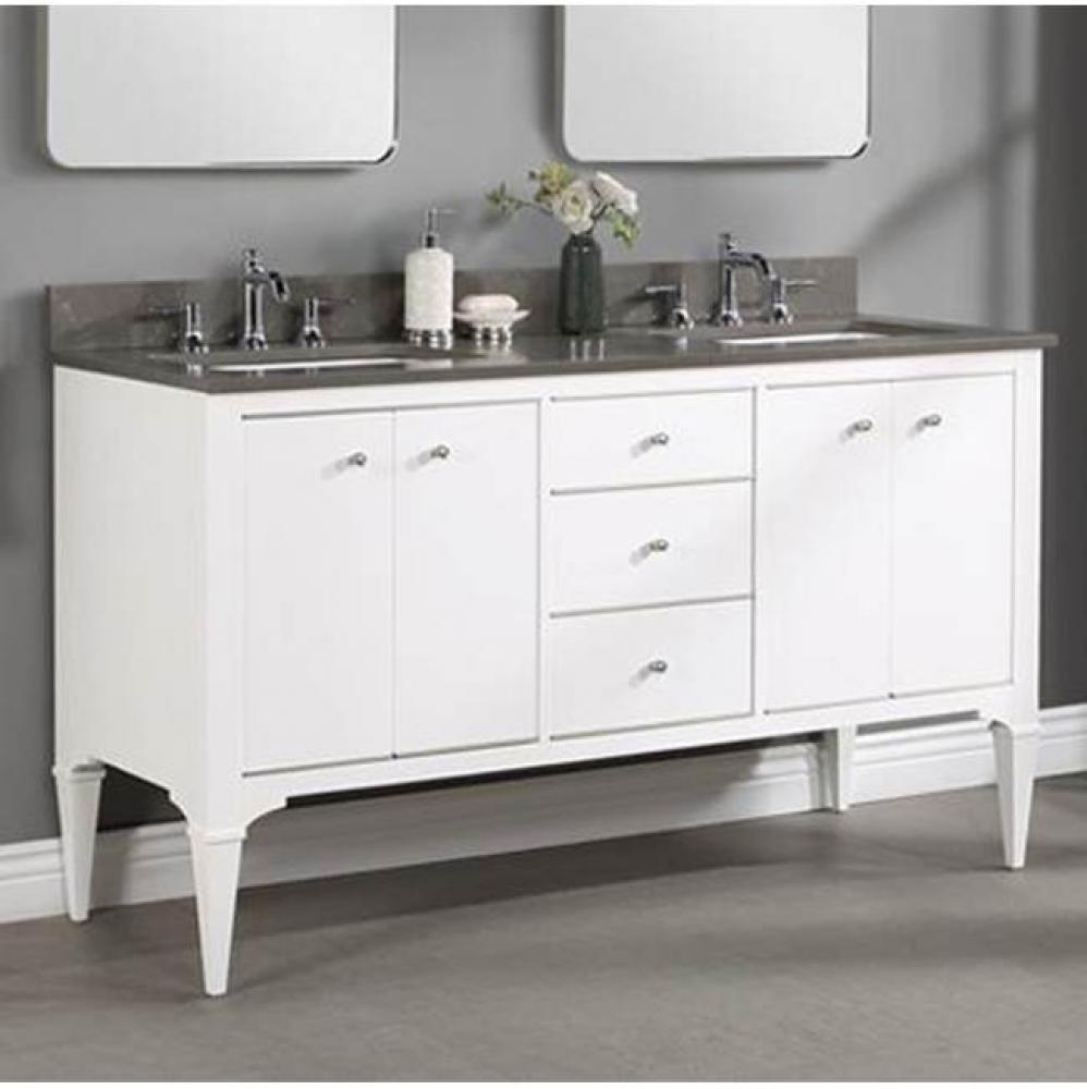 Charlottesville w/Nickel 60'' Double Bowl Vanity - Door - Polar White