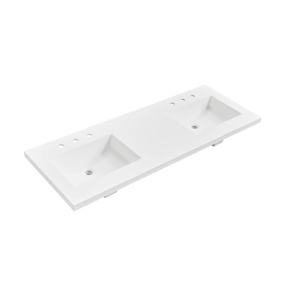 4cm (1½'') 61'' Double Bowl Matte White (MW) fdSTONE™ Top - 8'&apo