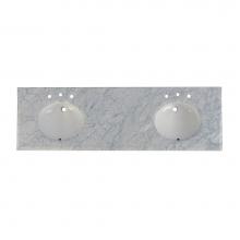 Fairmont Designs T-7322DWC - 2cm (3/4'') 73'' Double Bowl White Carrera (WC) Marble Top - 8'' wid