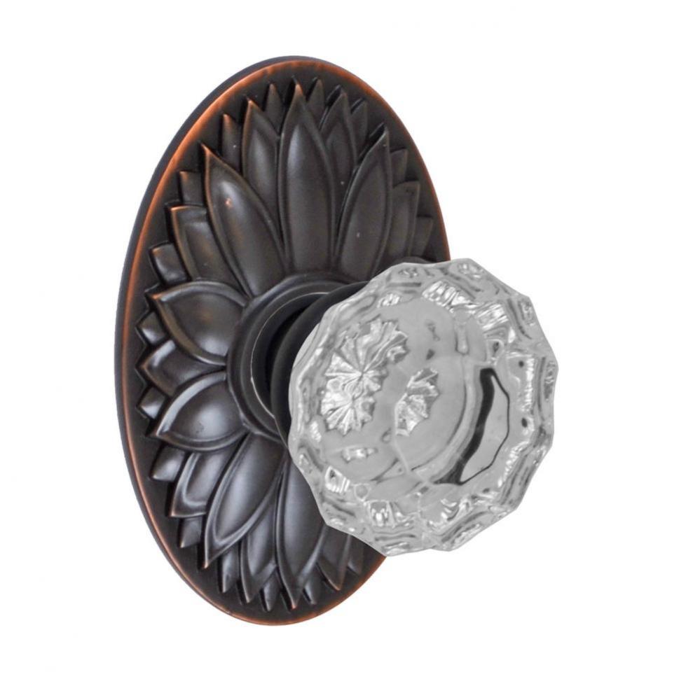 Scalloped Clear Knob with Oval Floral Rose Dummy Single in Oil Rubbed