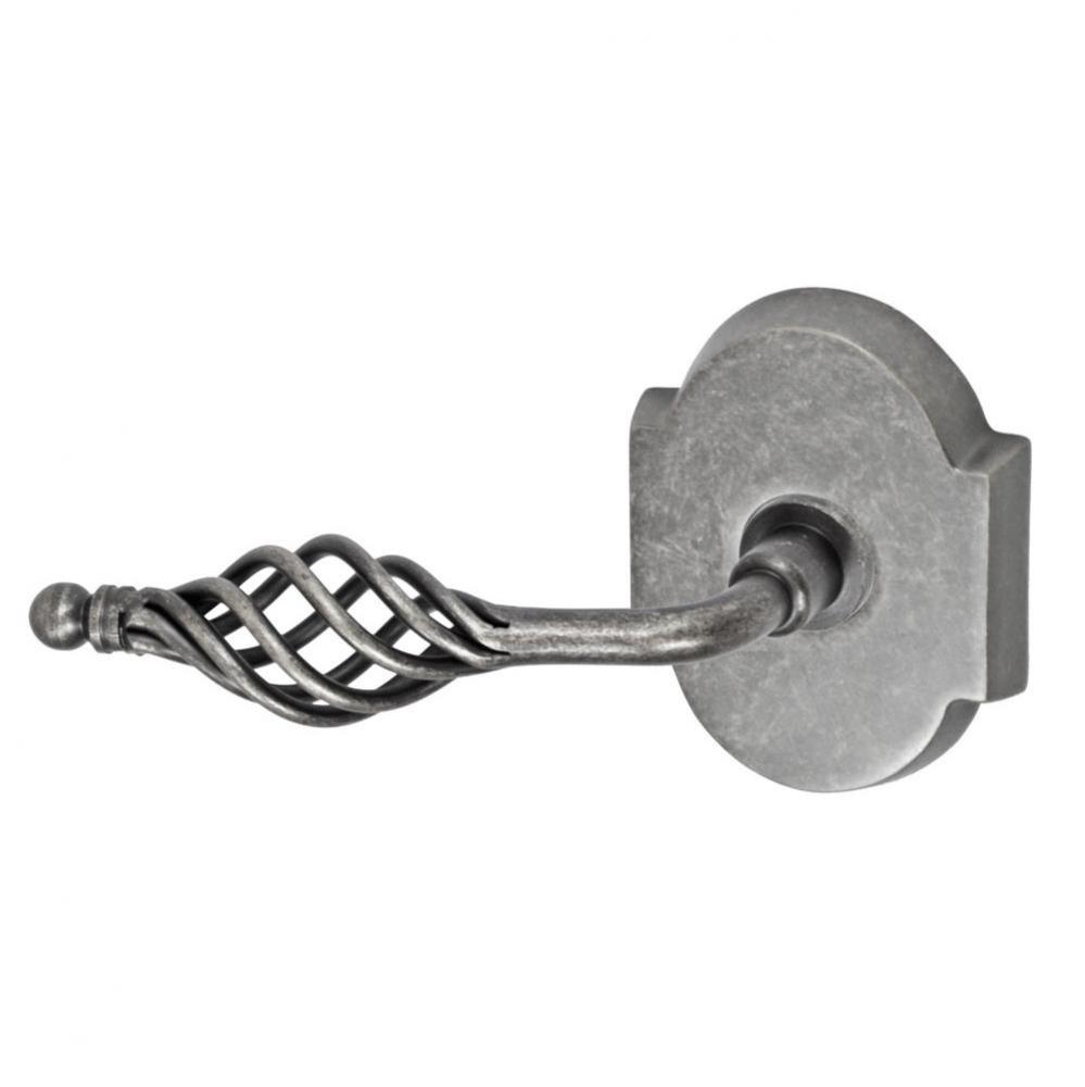 Basket Lever with Beveled Scalloped Rose Passage Set in Antique Pewter - Left