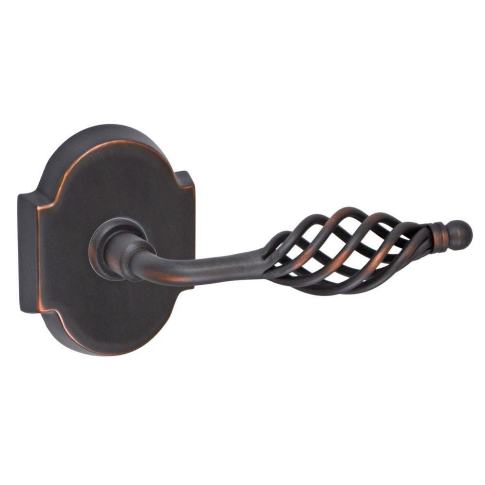 Basket Lever with Beveled Scalloped Rose Privacy Set in Oil Rubbed Bronze - Right