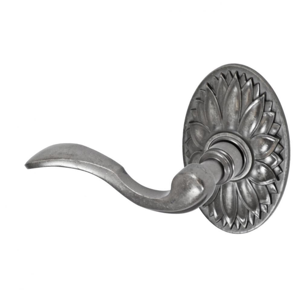 Paddle Lever with Oval Floral Rose Passage Set in Antique Pewter - Left