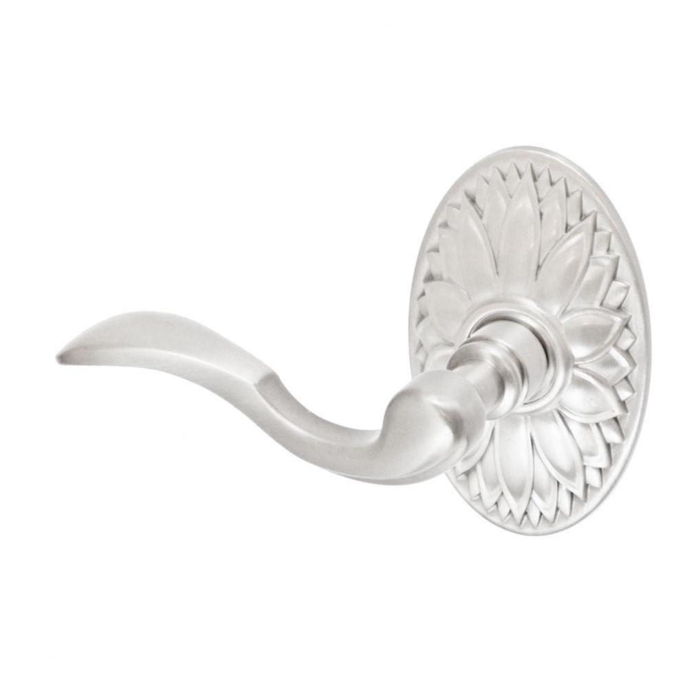 Paddle Lever with Oval Floral Rose Dummy Single in Brushed Nickel - Left