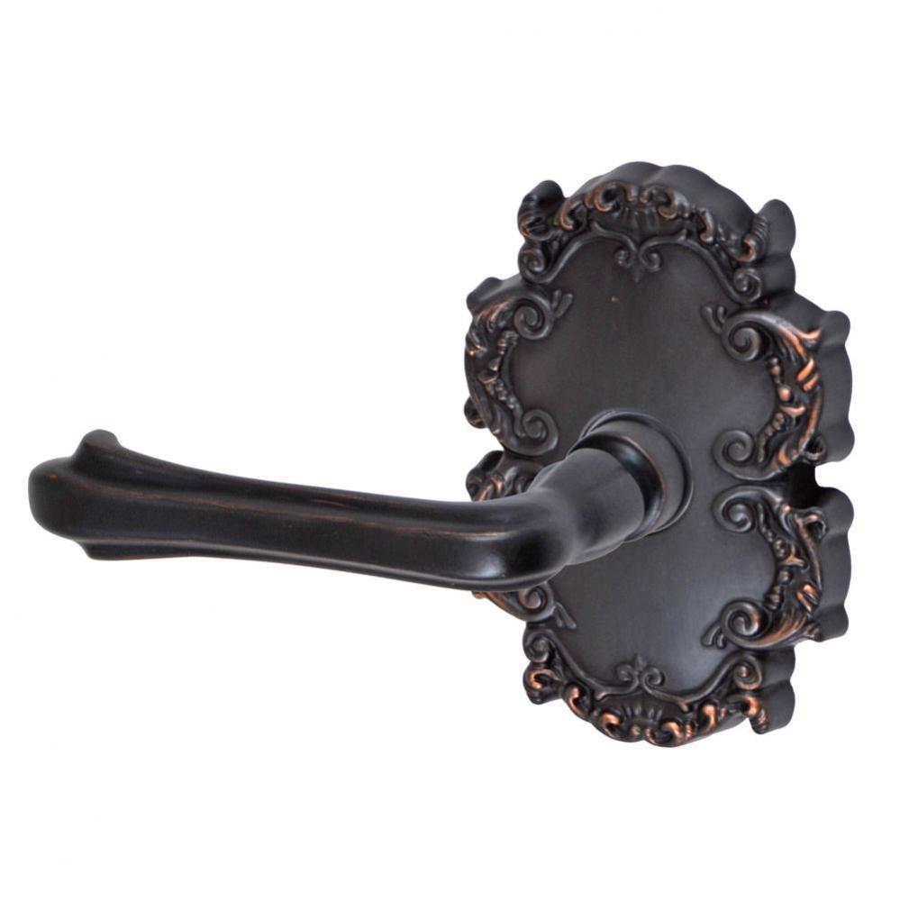 Claw Foot Lever with Victorian Rose Passage Set in Oil Rubbed Bronze - Left