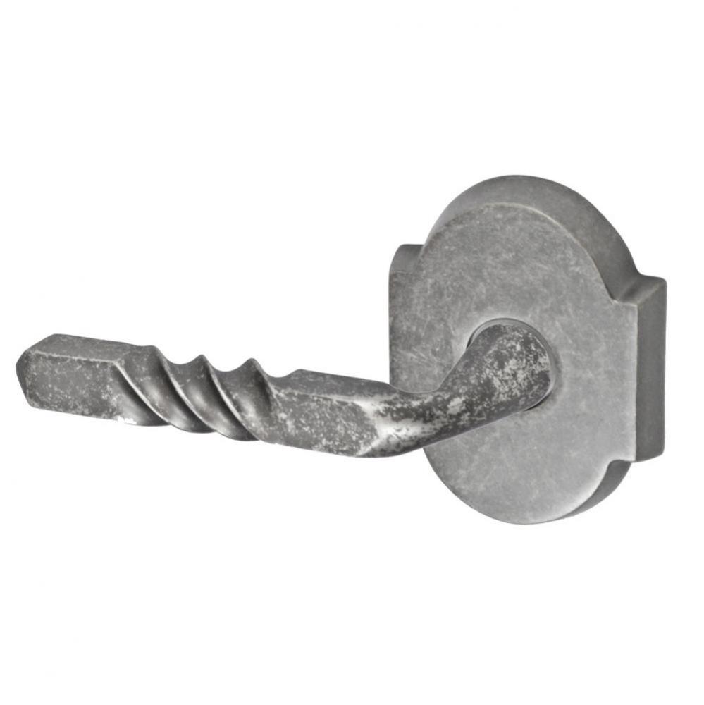 Square Twist Lever with Beveled Scalloped Rose Dummy Single in Antique Pewter - Left