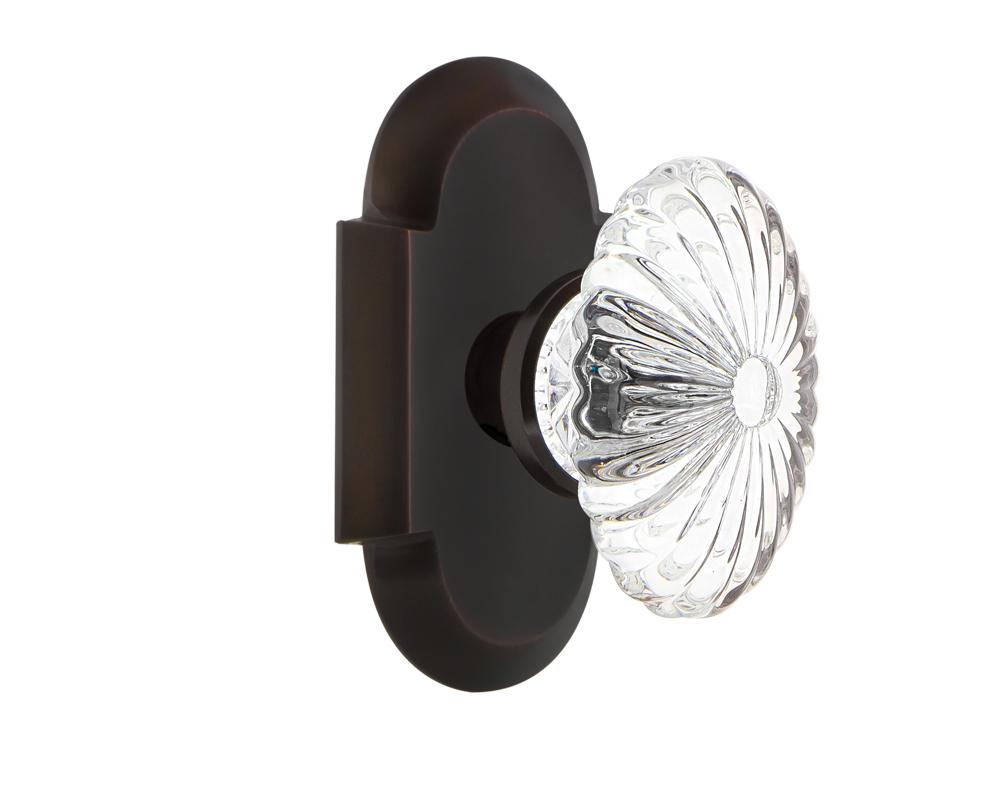 Nostalgic Warehouse Cottage Plate Single Dummy Oval Fluted Crystal Glass Door Knob in Timeless Bro