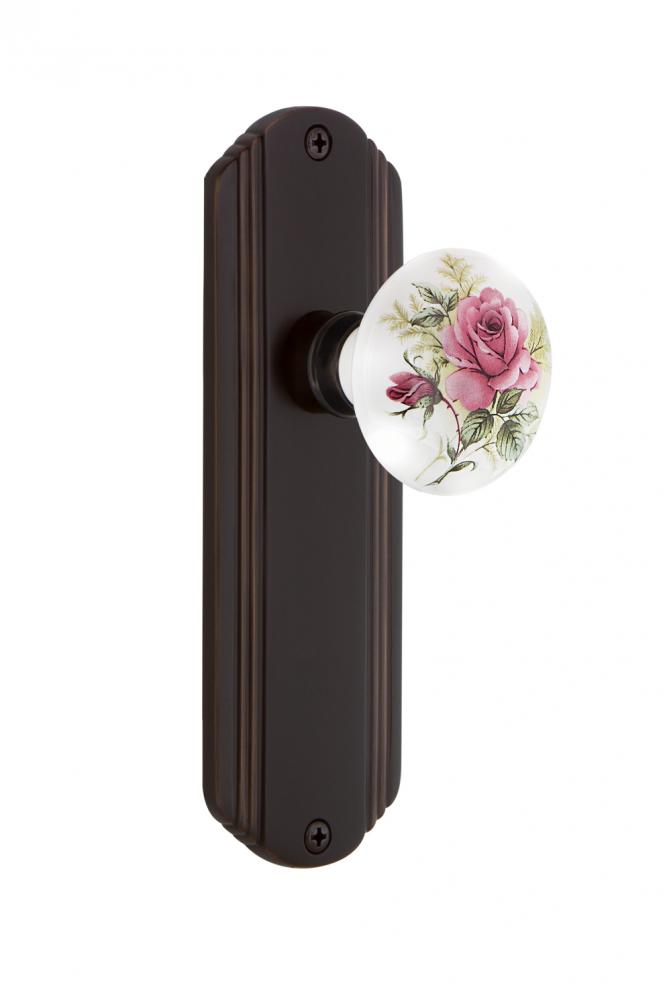 Nostalgic Warehouse Deco Plate Single Dummy White Rose Porcelain Door Knob in Timeless Bronze