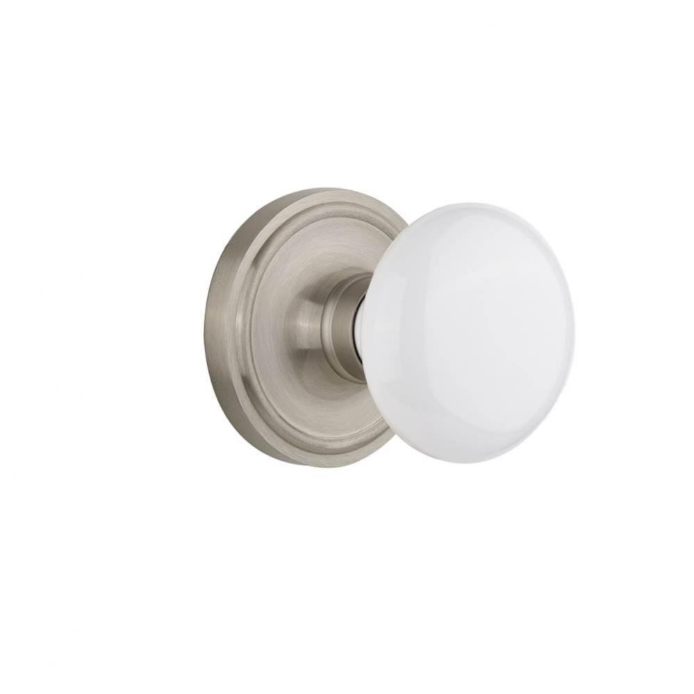 Nostalgic Warehouse Classic Rosette Single Dummy White Porcelain Door Knob in Satin Nickel