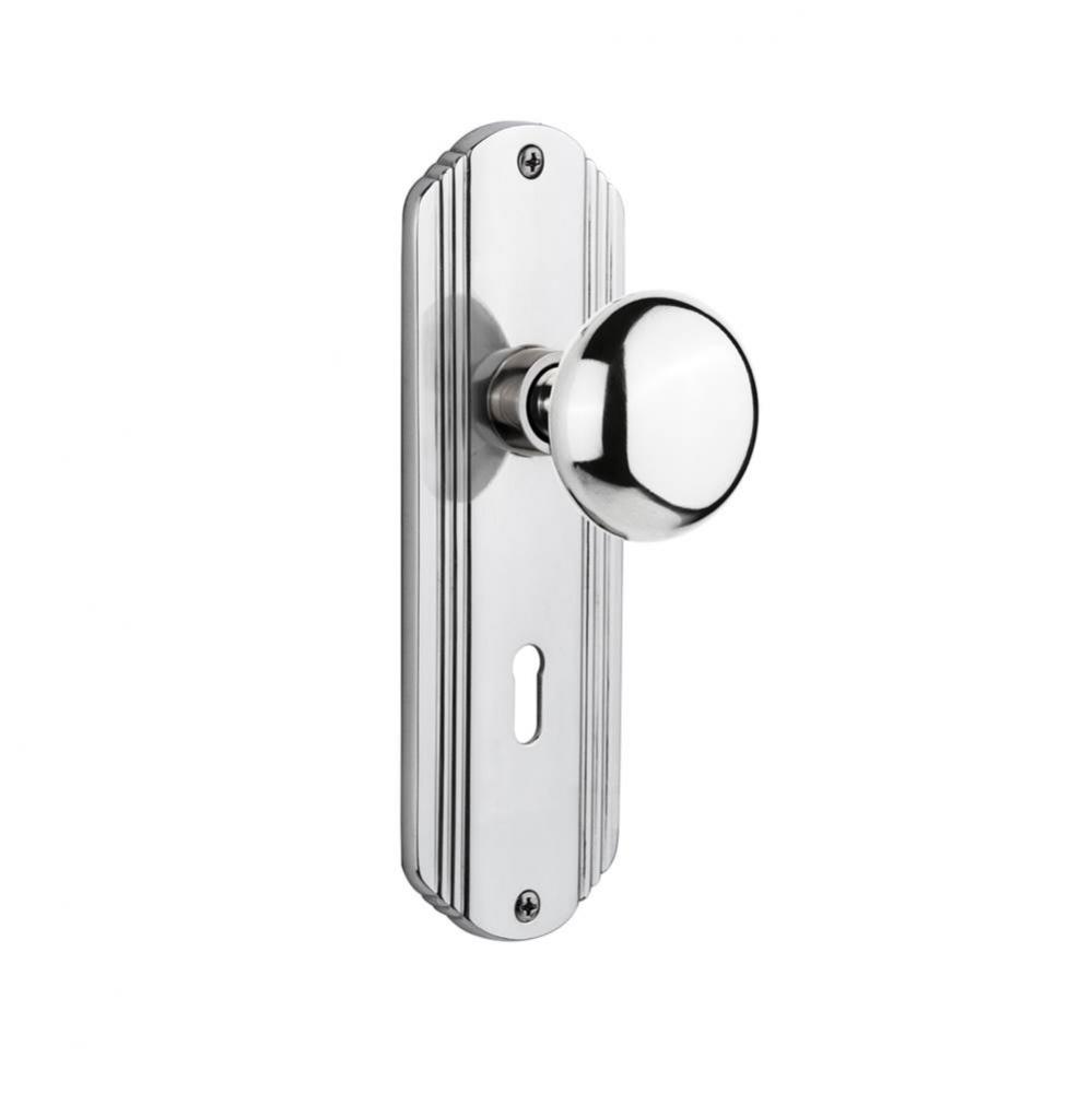 Nostalgic Warehouse Deco Plate with Keyhole Single Dummy New York Door Knob in Bright Chrome