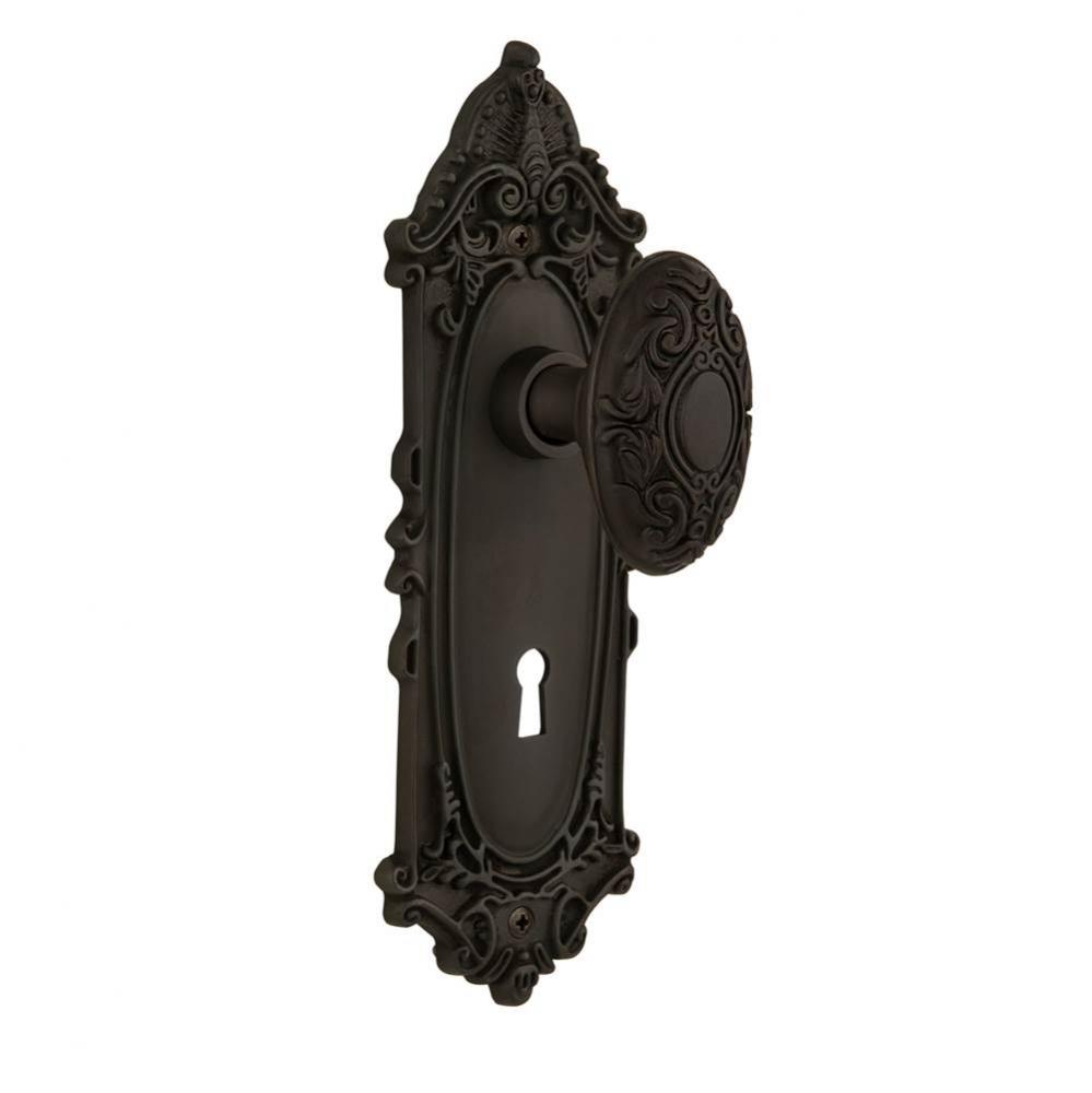 Nostalgic Warehouse Victorian Plate with Keyhole Passage Victorian Door Knob in Oil-Rubbed Bronze