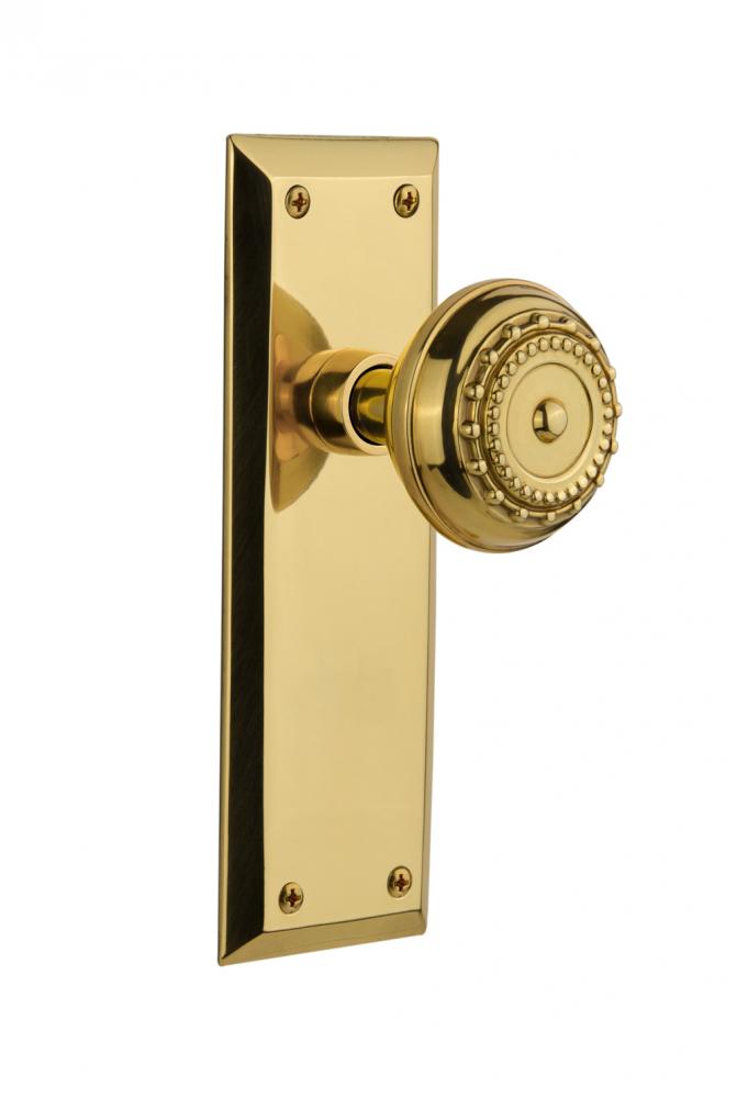 Nostalgic Warehouse New York Plate Single Dummy Meadows Door Knob in Polished Brass