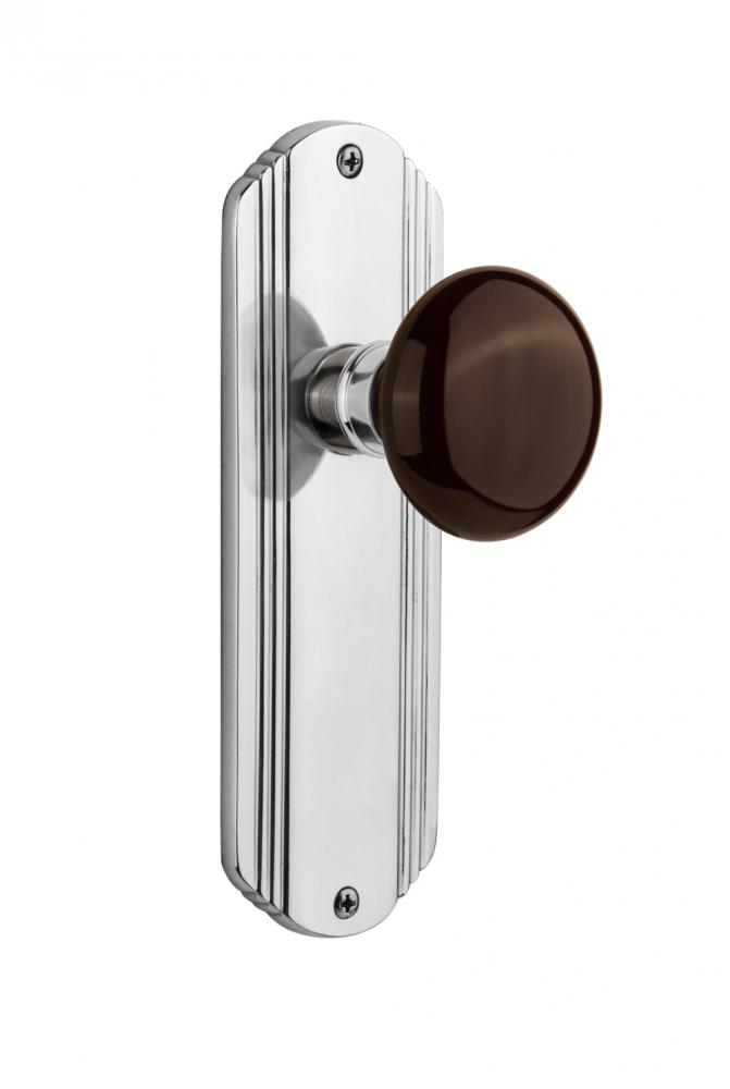 Nostalgic Warehouse Deco Plate Single Dummy Brown Porcelain Door Knob in Bright Chrome