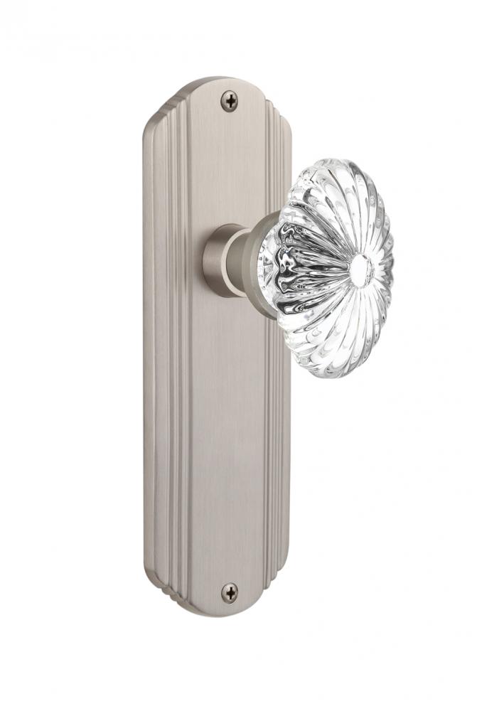 Nostalgic Warehouse Deco Plate Single Dummy Oval Fluted Crystal Glass Door Knob in Satin Nickel