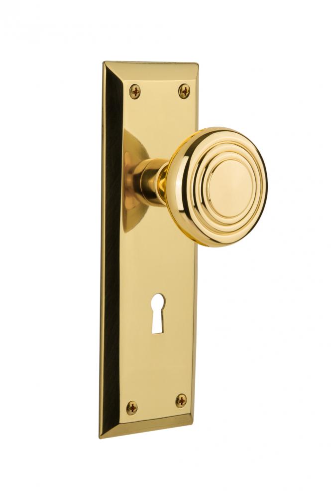 Nostalgic Warehouse New York Plate with Keyhole Single Dummy Deco Door Knob in Polished Brass